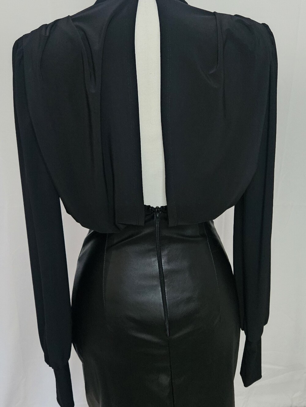 ASOS DESIGN Black Leather Look Hybrid Mock Neck Mini Dress SZ 4 - Picture 5 of 10